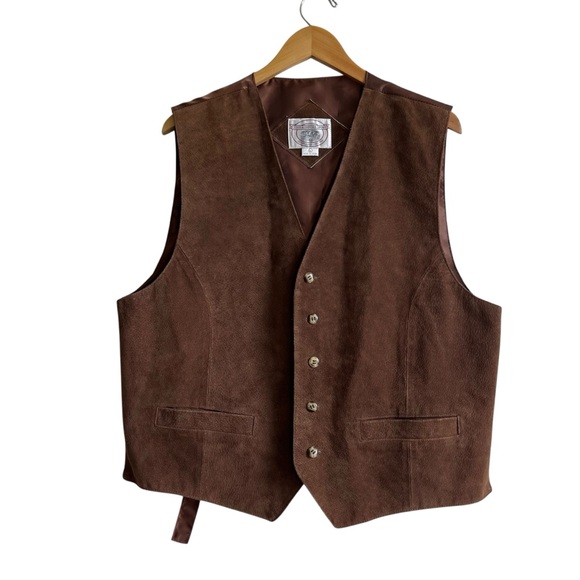 John Ashford Men's Chocolate Brown Leather Suede Men’s Large Vest - Picture 1 of 7